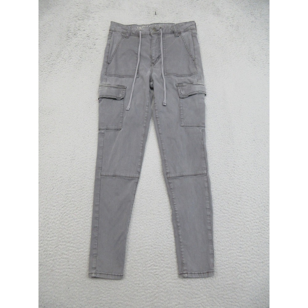 American Eagle Cargo Pant Women 8 Gray Skinny Super Stretch Y2K Utility Gorpcore